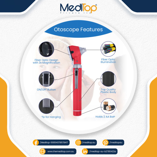 Red Mini Ear Otoscope Ear Torch, 4X Magnification, Diagnostic Ear Scope with LED, Ear Wax, Ear Canal