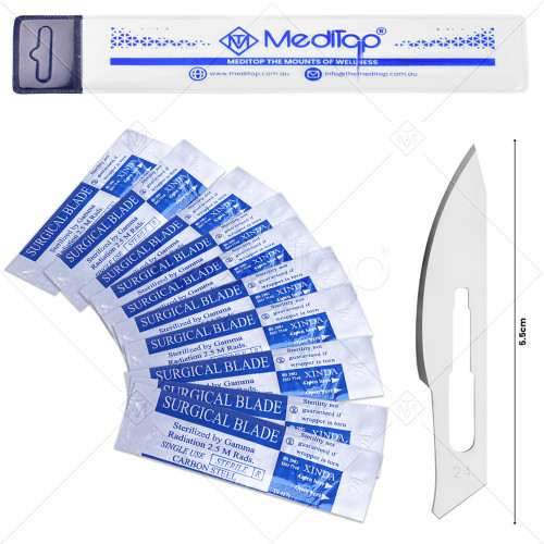 10x Scalpel Carbon Steel Blade# 24 for Sterile Handle#4