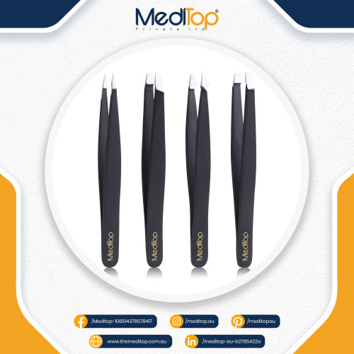 4 Pcs Professional Stainless Steel Flat, Angled, Pointed & Slant Tip Eyebrow Tweezer Set 