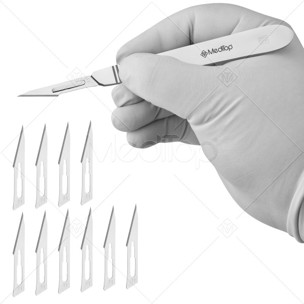 10 Sterile Surgical Blades #11 with Scalpel Knife Handle #3 | SM2708