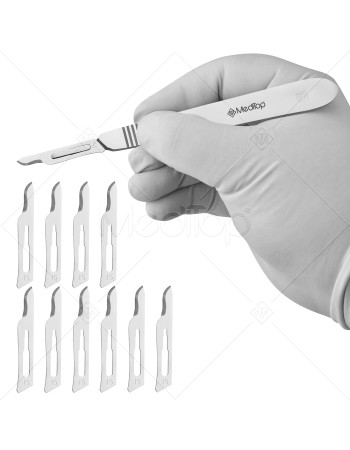 Scalpel Handle No. 3 with 10x #15 Blades – Surgical Stainless Steel Handle & Sterile Carbon Steel Blades