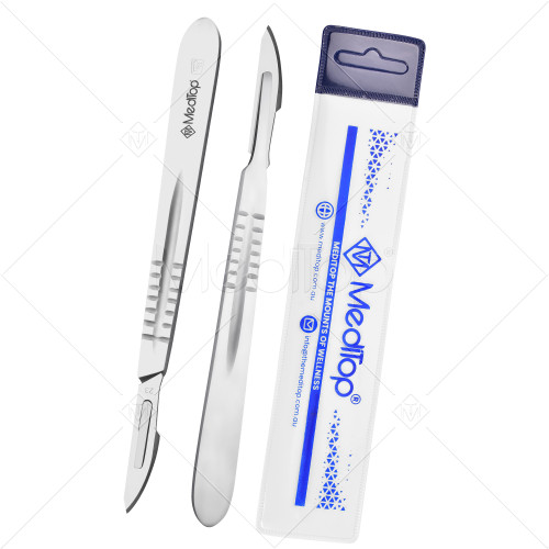 Scalpel Handle No. 4 with 10x #23 Blades – Sterile Carbon Steel Surgical Set with Stainless Steel Handle