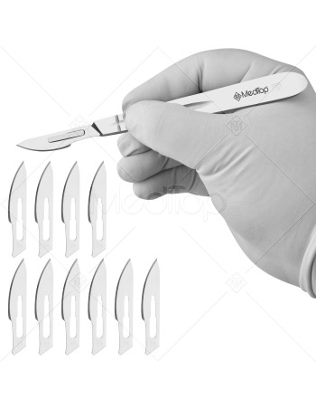 Scalpel Handle No. 4 with 10x #24 Surgical Blades – Stainless Steel Handle & Sterile Carbon Steel Blades