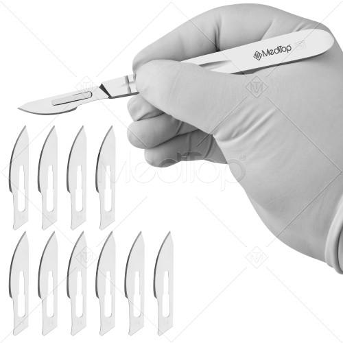 Scalpel Handle No. 4 with 10x #24 Surgical Blades – Stainless Steel Handle & Sterile Carbon Steel Blades