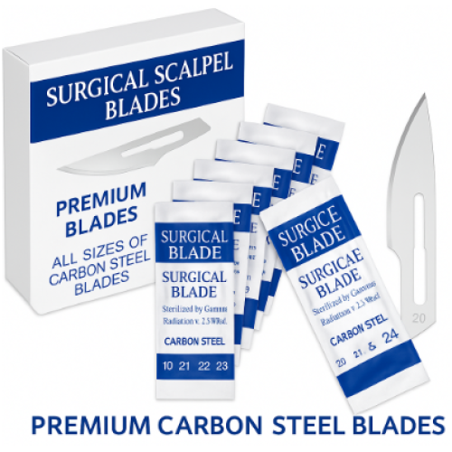 Sterile Carbon Steel Scalpel Blades – Sizes 20 to 24 – For Handle #4 – Art & Craft Use