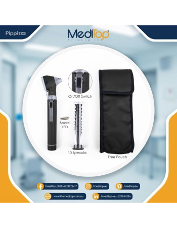 Black Mini Ear Otoscope | 4X Magnification | LED Diagnostic Ear Scope for Wax & Canal Check – Compact Pocket Otoscope