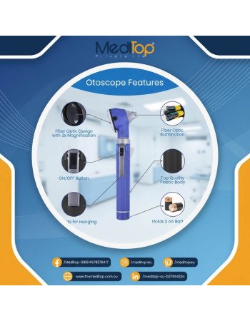 Blue Mini Ear Otoscope Ear Torch, 4X Magnification, Diagnostic Ear Scope with LED, Ear Wax, Ear Canal
