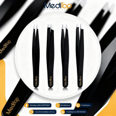 4 Pcs Professional Stainless Steel Flat, Angled, Pointed & Slant Tip Eyebrow Tweezer Set 