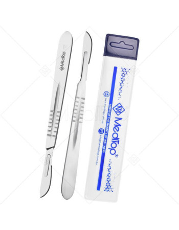 Scalpel Handle No. 4 with 10x #22 Surgical Blades – Stainless Steel Handle & Sterile Carbon Blades by Meditop