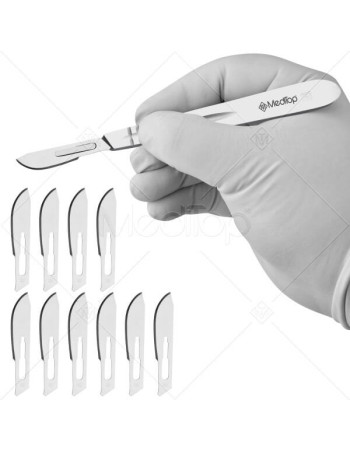 Scalpel Handle No. 4 with 10x #22 Surgical Blades – Stainless Steel Handle & Sterile Carbon Blades by Meditop