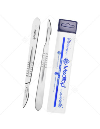 Scalpel Handle No. 4 with 10x #23 Blades – Sterile Carbon Steel Surgical Set with Stainless Steel Handle